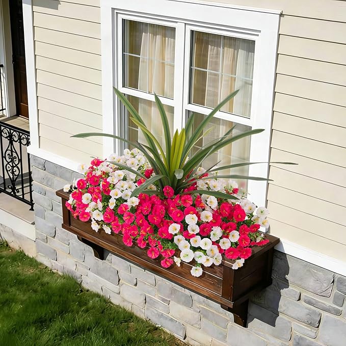 Artificial Flowers for Outdoors Fake Plants Outside, 12 Bundles Silk Morning Glory with Eucalyptus + Orchid Leaf UV Resistant Realistic Faux Flowers for Porch Planter Garden Patio (White Hot Pink)