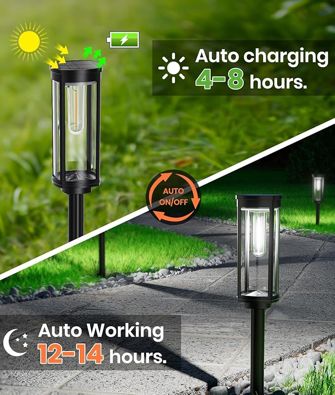6 Pack Solar Pathway Lights Outdoor,Super Brightness IP65 Waterproof Auto On/Off Solar Path Lights, Garden Solar Powered Landscape Lighting for Outside Yard Garden Driveway Walkway Décor