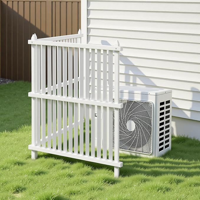 VEVOR 2 Panels Outdoor Privacy Screen, 36 x 45 in Air Conditioner Fence with 19.7 in Ground Stakes, Pool Equipment Enclosure, Strip Vinyl Privacy Fence, Ideal for Trash Can and A/C Units, White