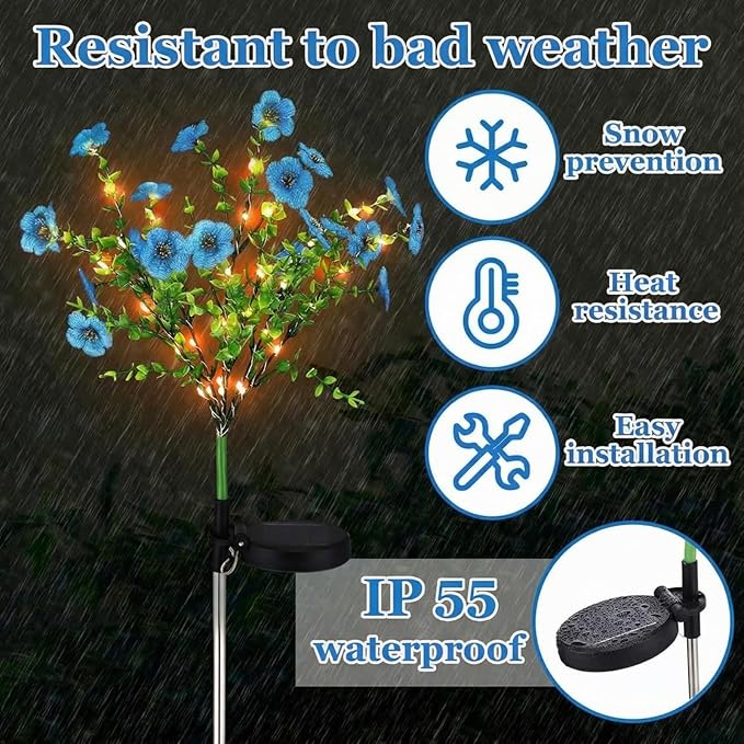 2 Pack Solar Stake Lights Outdoor Decor Waterproof Mums Artificial Flowers Solar Lights for Outdoor Garden Yard Pathway Decor (Blue,Violet)