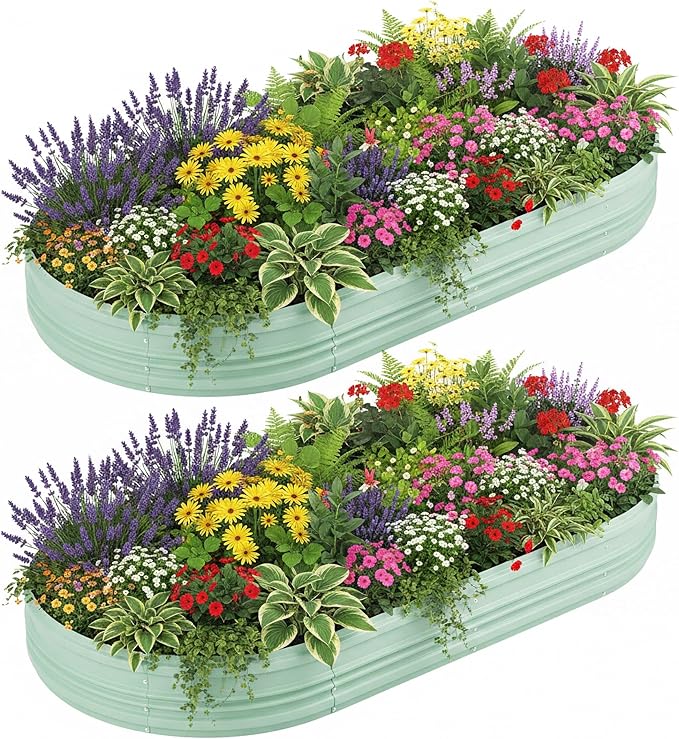 WORKPRO 2PK 8x4x1ft Outdoor Galvanized Raised Garden Bed, Easy Assembly Planter Raised Beds for Vegetable, Flowers, Herbs, Light Green