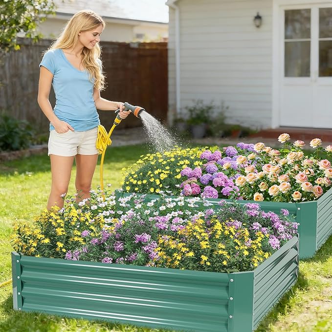 ZORMY 2 Pcs 4x4x1ft Galvanized Raised Garden Bed Outdoor, Metal Planter Boxes with Easy Assembly, Planter Raised Beds for Gardening, Flower, Plants, Vegetable, Herb - LotusGreen