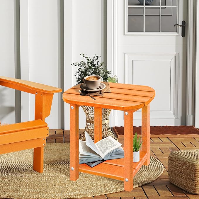 LZRS Outdoor Side Table - 2-Tier Adirondack HDPE Patio End Table for Pool, Porch,Balcony & Backyard,Weather Resistance for Indoor and Outdoor use(Orange)