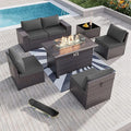 Kullavik 7 Pieces Outdoor Patio Furniture Set with 43" 55000BTU Gas Propane Fire Pit Table PE Wicker Rattan Sectional Sofa Patio Conversation Sets,Grey