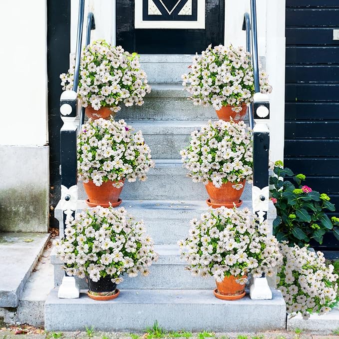 Bassion Artificial Flowers for Outdoors, 24 Bundles UV Resistant Fake Flowers Realistic Silk Faux Plants for Outdoor Planter Window Box Porch Patio Garden Home Outside Decorations
