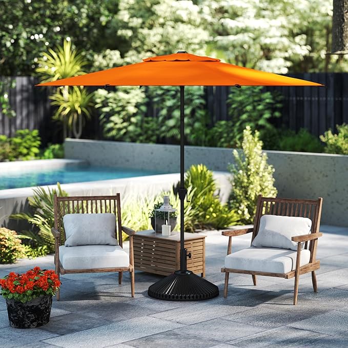 Abba Patio 9FT Lyon Outdoor Patio Umbrella Outdoor Table Umbrella with Crank Market Umbrella 8 Sturdy Ribs UV Protection Waterproof and Push Button Tilt for Garden Deck Backyard Pool,Orange