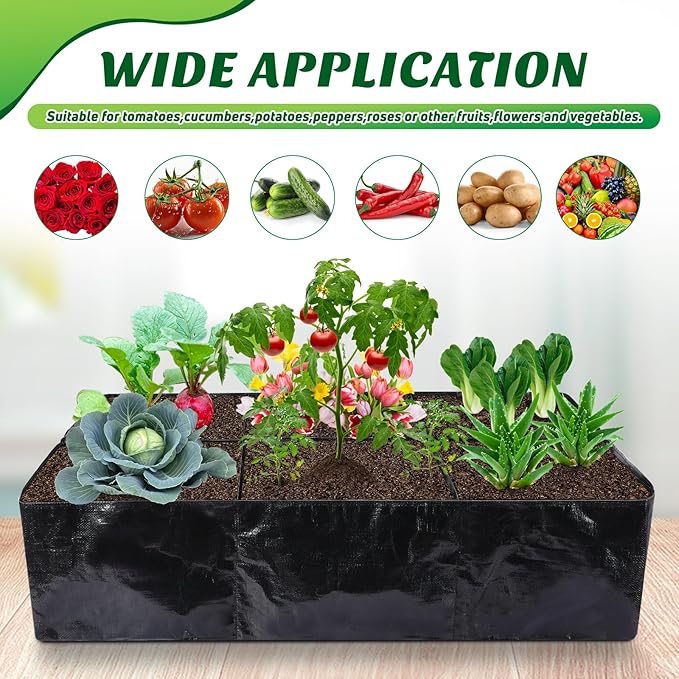 Woanger 8 Pcs 35 Gallon Fabric Raised Garden Bed Garden Bags to Grow Vegetables Planting Garden Containers for Vegetables Outdoor Grow Boxes with 6 Grids Rectangle Planter Pots for Potato Tomato Fruit