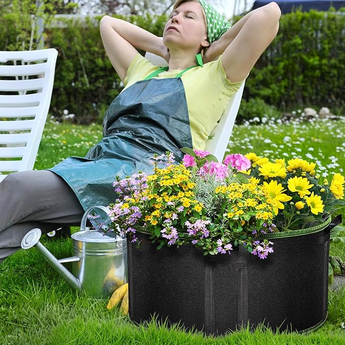 50 Gallon Large Grow Bags 3 Pack - 320G Thickened Nonwoven Aeration Planter with Reinforced Handles, Heavy Duty Black Cloth Pots for Garden Outdoor Large Plants Vegetables Flowers