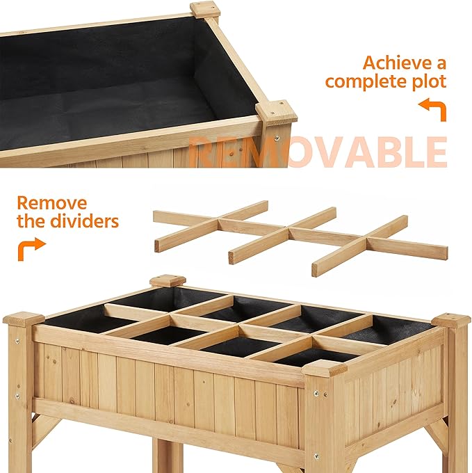 Yaheetech 36'' Hx25'' Wx37'' L Raised Garden Bed 8 Pocket Herbs Garden Planter Outdoor Horticulture Vegetables Standing Planters Boxes with Grow Grid