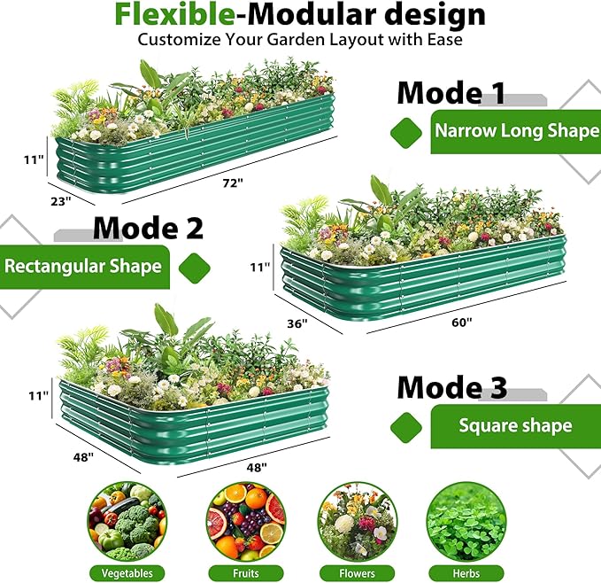 Galvanized Raised Garden Bed for Gardening, 4x4x1ft Large Square Metal Planter Boxes Outdoor for Vegetable,Flower,Herb,Modular Above Ground Growing Container,Green,Easy Assembly