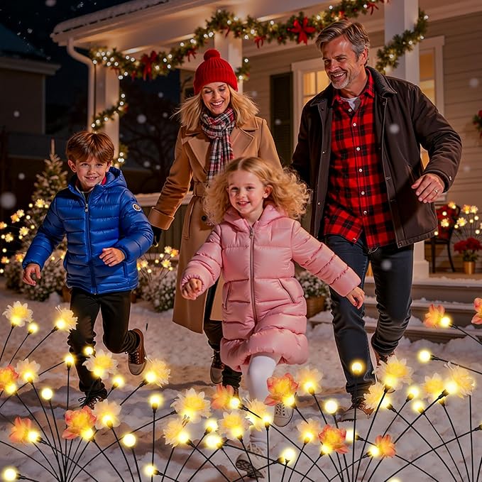 Solar Garden Lights, Warm White LED Swaying Solar Flowers Light for Outside, Waterproof Garden Decor, Outdoor Decorative Lights Yard, Patio, Pathway Decoration Gardening Gifts (2 Pack)