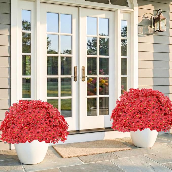 22 Pack Artificial Flowers Outdoor Fake Plants, Faux Flowers UV Resistant with Plastic Plants, Faux Silk Flowers for Outdoors Outside Front Porch Hanging Planter Window Box Garden Decoration(Red)
