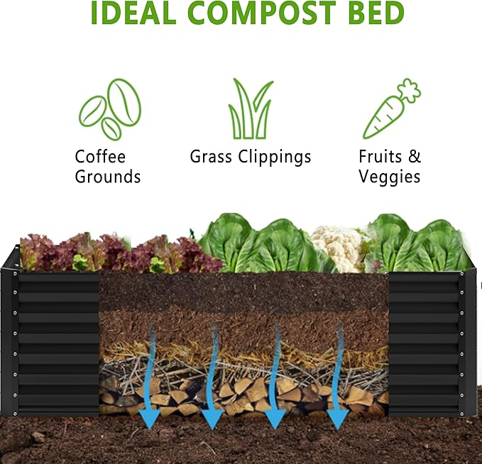 2PCS 8x4x1FT Galvanized Raised Garden Bed,Planter Raised Beds-Metal Garden Box,Large Plant for Outdoor Planting, Vegetables Bed，Flower,herb-Black