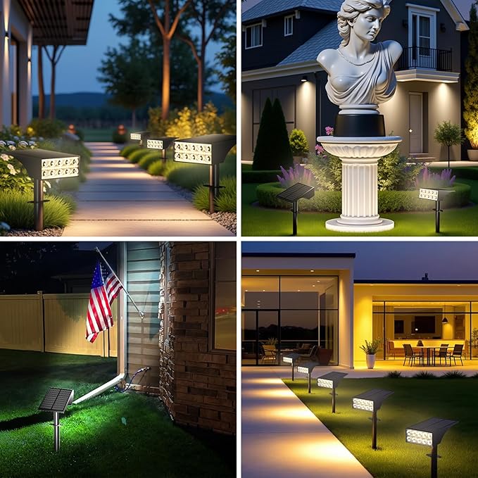 Solar Lights Outdoor Waterproof Ip68,2pack 4 Lighting Modes Solar Spot Lights Outdoor Auto On/Off Led Bulbs,Outdoor Solar Light Landscape Lighting for Garden, Yard, Pathway, House,Lawn,Tree