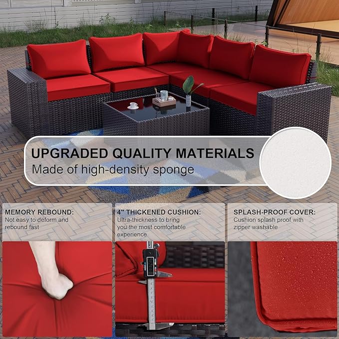 Kullavik 12 Pieces Outdoor Patio Furniture Set PE Wicker Rattan Sectional Sofa Patio Conversation Sets,Red