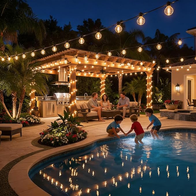 RTTY Classic Series 150FT Outdoor String Lights Pro Set with 58 G40 Bulbs - The Starter System for House Outline Lighting, Full Pergola or Pool Coverage, and Restaurant to Hotel Terrace Ambiance