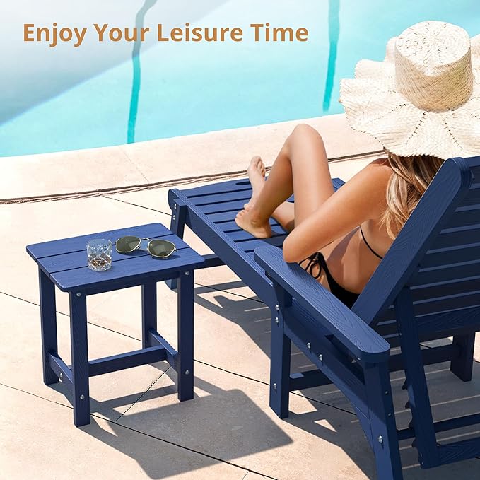 LUE BONA Outdoor Side Table Set of 2, HDPS Small Outdoor Table, Adirondack Side Table, Outside End Table for Patio, Porch, Deck, Pool, Weather Resistant/Easy Maintenance/Indoor or Outside Use, Navy