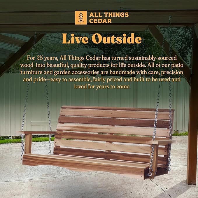 All Things Cedar Wooden Porch Swing, Outdoor Patio Furniture, 4 Foot, Natural