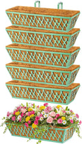 6 Pack 24 Inch Window Boxes Planters Railing Planter Box with Adjustable Brackets for Porch Fence Patio Balcony Hanging Flower Baskets with Coco Liners for Outdoor Garden Decor - Green