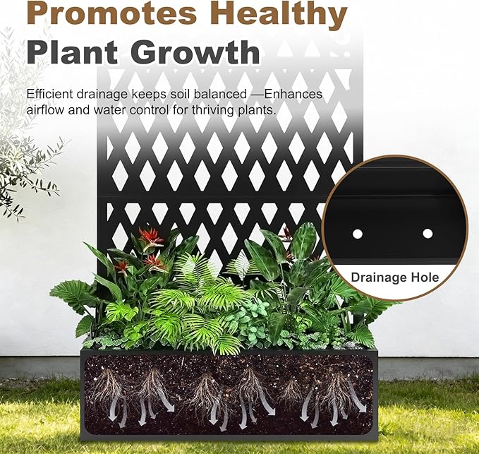 Metal Raised Garden Bed with Trellis & Privacy Screen, 71"x40"x11.8" Galvanized Freestanding Planter Box for Patio Balcony, Modern Planter with Drainage for Climbing Plants, Flowers & Vegetable