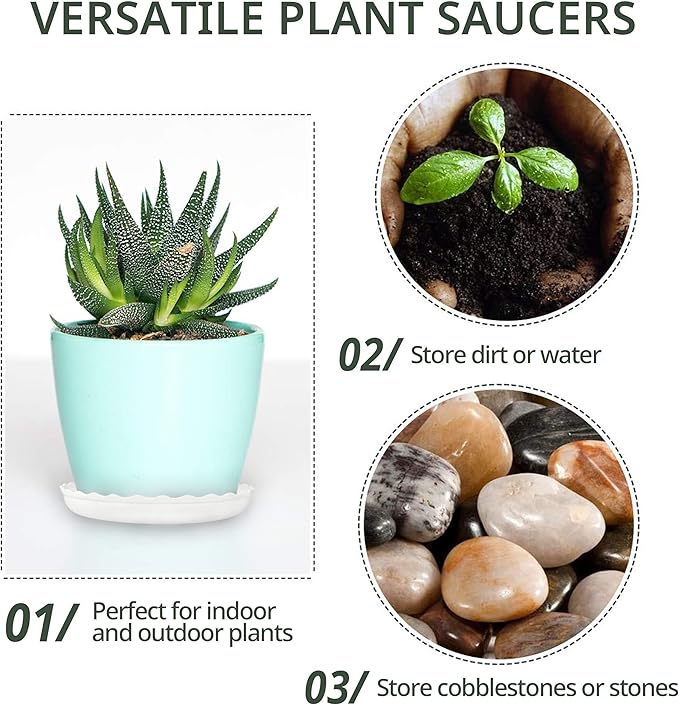Plant Saucer, 7 Pack 8 10 12 14 15 Inch Durable Plastic Plant Trays for Pots, White & Black Round Plant Pot Saucers, Drip Tray for Indoor and Outdoor Garden (10", for 7 8 Inch Pot)