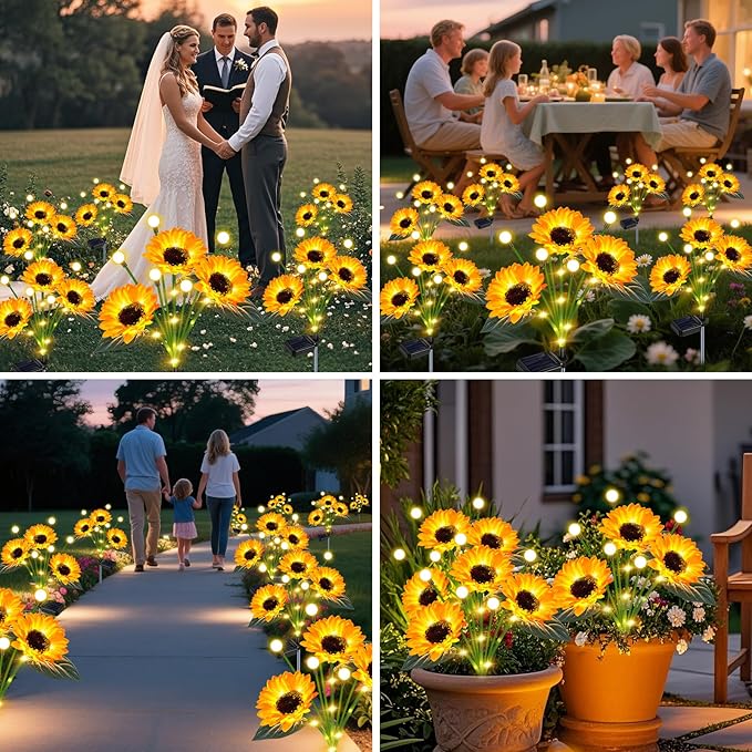 Solar Sunflower Lights Outdoor 6 Pack Sunflower Firefly - Gifts for Mom Women Grandma, Waterproof Flower Lights for Garden Pathway, Birthday Mothers Day Decor