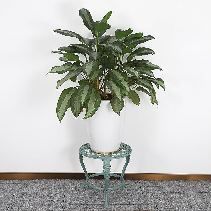 OwnMy Heavy Duty Cast Iron Plant Stand Vintage Wrought Iron Flower Pot Holder, Indoor Outdoor Large Plant Stand for Home Garden Patio, Decorative Round Potted Plant Holder Rack, Green