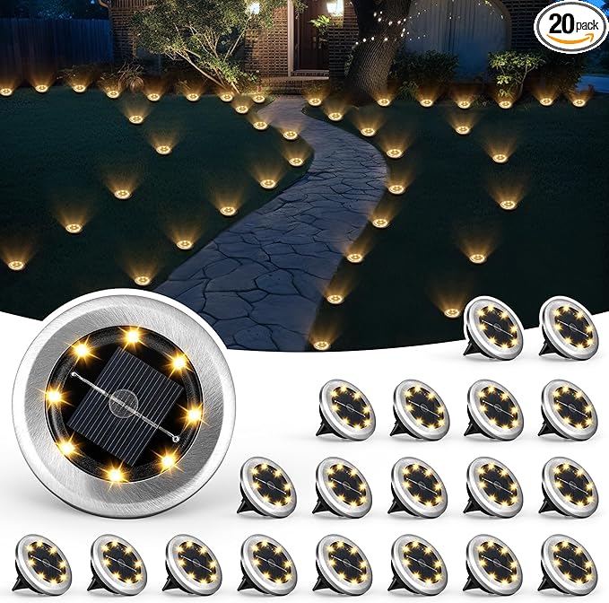 SOLPEX Mini Solar Ground Lights, 20 Pack Solar Lights Outdoor Waterproof, Pathway Lights Solar Powered, Solar Garden Light, Landscape Lighting for Yard Driveway Walkway (Warm White)