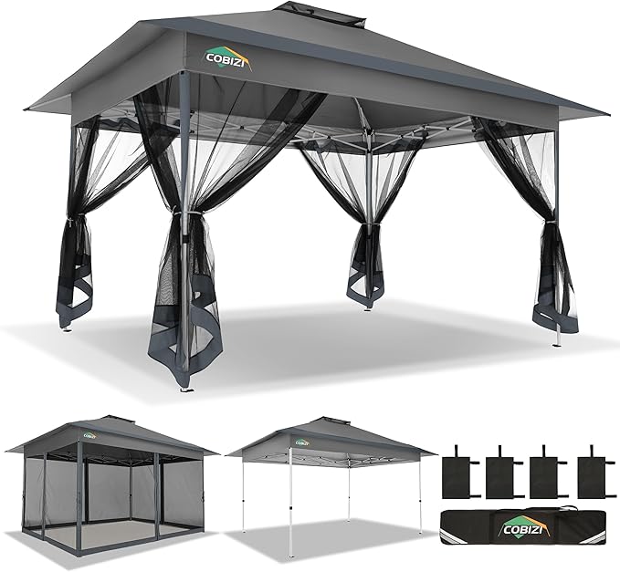 COBIZI 10x15 FT Pop up Gazebo on Clearance - Outdoor pop up Canopy Tent,carpas para Patio, Shelter - Screen Tents with Portable Carry Bag, Patio Gazebos for Camping,Garden,Deck,Backyard,Darkgrey