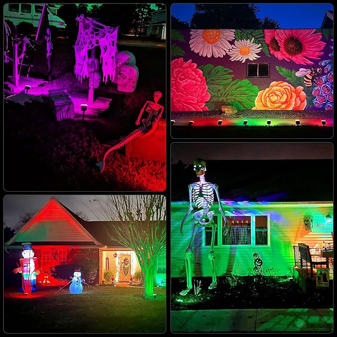 WELALO Solar Color Changing Spot Lights Outdoor, Waterproof Solar Halloween Lights, 7 Modes Multicolor RGB Landscape Spotlights for Garden Yard Driveway Lawn Patio Pathway Christmas Decorations 6 Pack