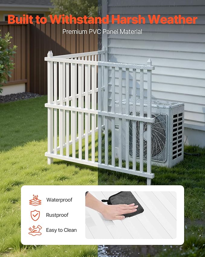 VEVOR 48" W x 48" H Vinyl Fence Panels, Air Conditioner Fence, Outdoor Privacy Screens for Trash Can, Pool Equipment Enclosure, Privacy Screen Kit Strip Panels (2 Panels)