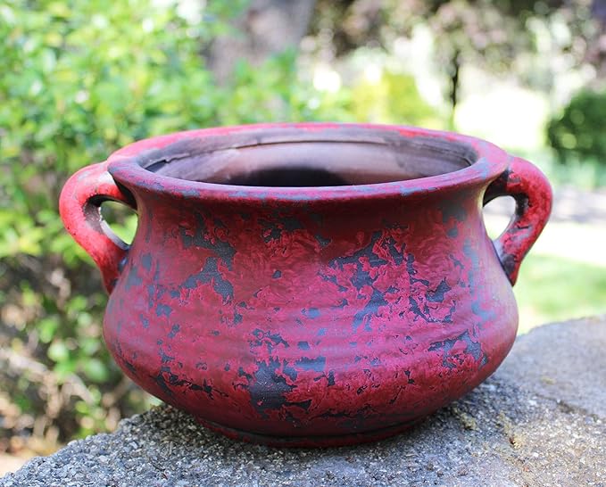 Egyptian Era Designed Earthen Ware Terra-Cotta Vessel/Planter with Looped Handles (Red)