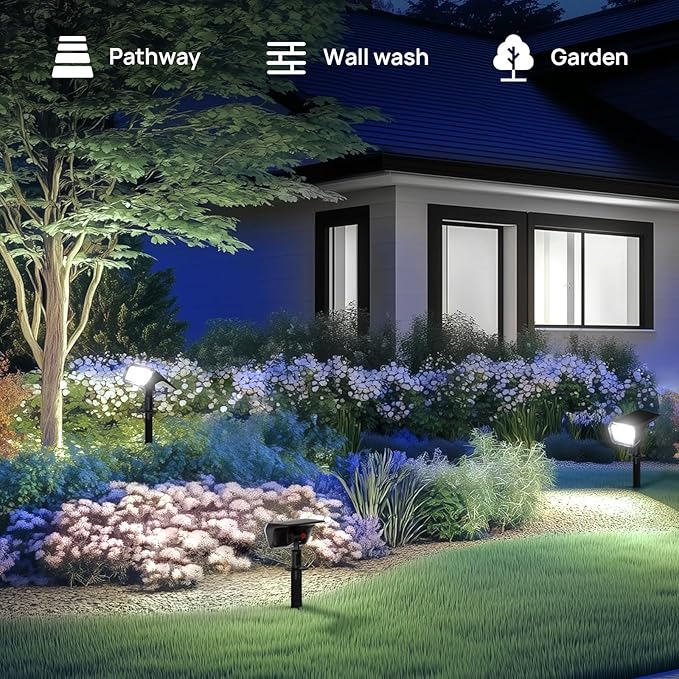 Linkind Solar Spot Lights Outdoor Waterproof IP67, 60 LED Solar Flood Lights 30% High Conversion Landscape Lighting for Garden Yard Pathway (4 Pack, Cool White)