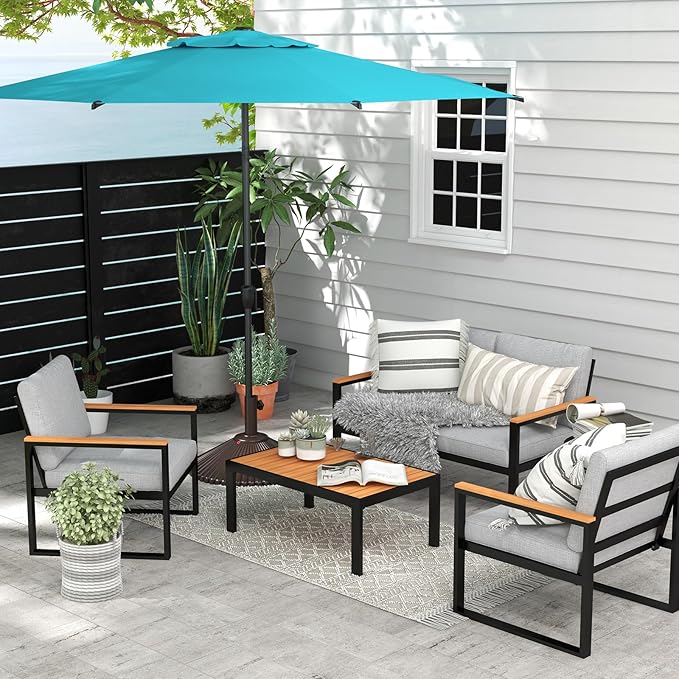 Abba Patio 9FT Lyon Outdoor Patio Umbrella Outdoor Table Umbrella with Push Button Tilt and Crank Market Umbrella 8 Sturdy Ribs UV Protection Waterproof for Garden Deck Backyard Pool, Turquoise