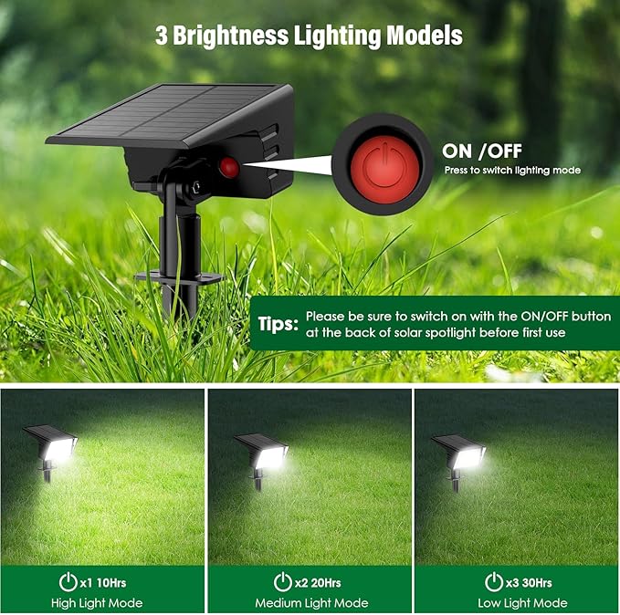 Solar Spot Lights Outdoor with 60 LED & Auto On/Off, 6 Pack Solar Lights Outdoor Waterproof IP68 with 3 Lighting Modes, 2-in-1 Solars Landscape Light for Outside, Garden, Yard(Cool White)