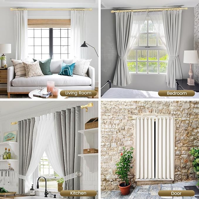 1” Diameter Gold Curtain Rod Itself is 30-60 inch 2 Pack, Fit 30 to 56 Windows with Heavy Duty Adjustable Telescopic Rod，Splicing Metal Extra Long Curtain Rod for Windows Sliding Glass Door
