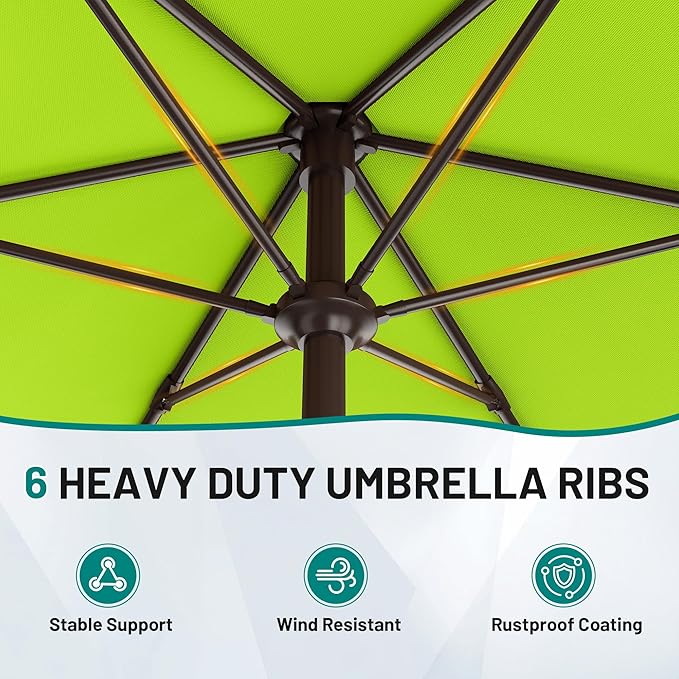 AreShark 7.5FT Patio Umbrella Table Market Umbrella with 6 Sturdy Ribs, Button Tilt/Crank Heavy-Duty Round Outdoor Umbrellas for Garden, Deck, Backyard,and Pool, Apple Green