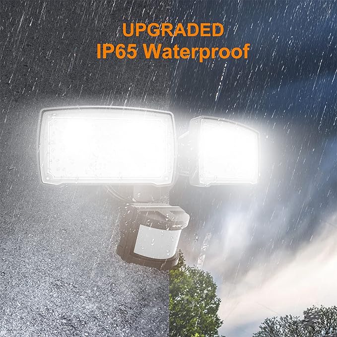LEPOWER 30W LED Security Lights Motion Sensor Light Outdoor, 3200LM Motion Security Light, 5500K, IP65 Waterproof, 2 Head Motion Detector Flood Light for Garage, Yard, Porch, Brown (NOT Solar Powered)