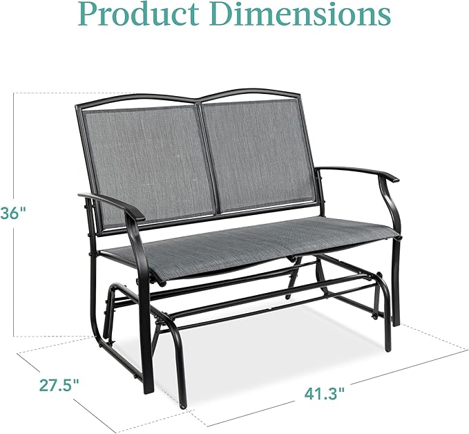Best Choice Products 2-Person Outdoor Patio Swing Glider Steel Bench Loveseat Rocker for Deck, Porch w/Textilene Fabric, Steel Frame - Gray
