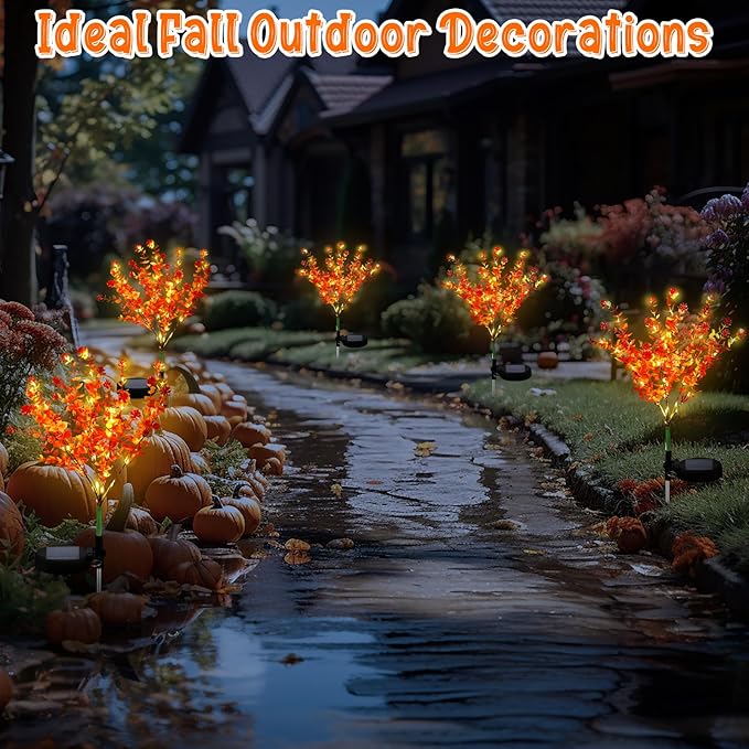 2 Pack Solar Stake Lights Outdoor Decor Waterproof Mums Artificial Flowers Solar Lights for Outdoor Garden Yard Pathway Decor (Orange,Camellia)