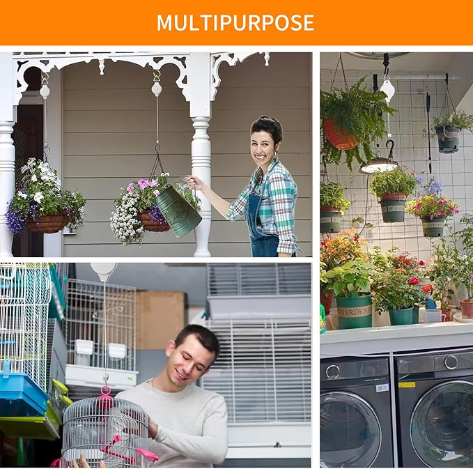 4PCS Plant Pulley Retractable Pulley Plant Hanger Hanging Flower Basket Hook Hanger for Garden Baskets Pots and Birds Feeder in Different Height Lower and Raise