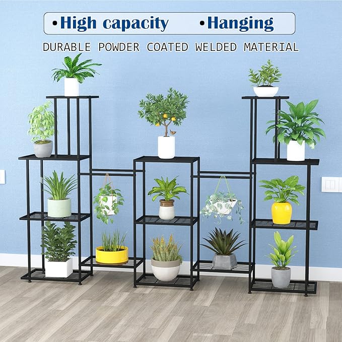 Twhep Tall Multi Tier Plant Stand, 13 Tiers Multifunctional Plant Stands for Indoor Plants, Decorative Black Steel Plant Shelf for outdoor Patio Garden Balcony and Yard