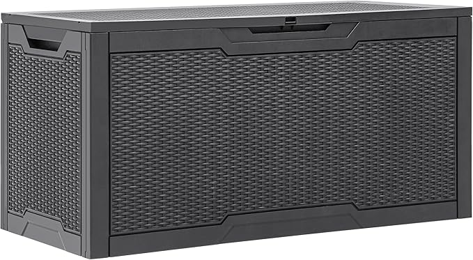 YITAHOME 100 Gallon Resin Deck Box, Weather Resistant Outdoor Storage Box, Lockable Indoor Outdoor Storage for Supplies and Essentials, Dark Gray