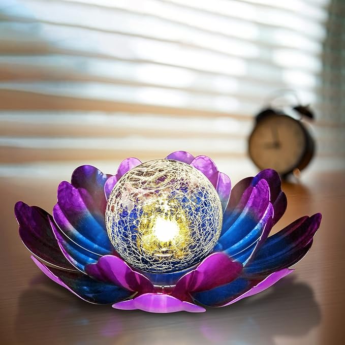 WNP Solar Lotus Flower Light Outdoor Decorations,Solar Powered Outdoor Garden Decorative,Garden Decor Birthday Gift for Women Mom Grandma Decor Light,Waterproof Metal Lotus Yard Outside Decoration
