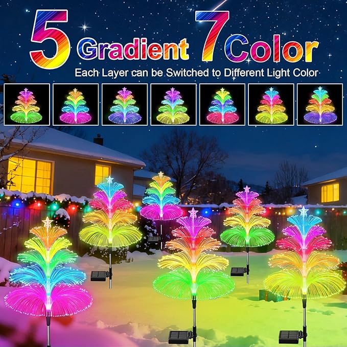 Solar Lights Outdoor Waterproof 7 Colorful Changing Ice Cream Rainbow Jellyfish Lights 3 Pack Solar Garden Lights Decor for Outside Yard Patio Pathway Decorations, Gifts for Mother's Women Kids