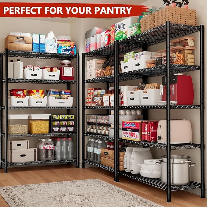 Xcity Storage Shelves, 5 Tier Heavy Duty Metal Shelving Unit with Wheels, 2500 LBS Capacity Adjustable Steel Wire Shelf Organizer for Pantry, Kitchen, Garage, 18" D x 48" W x 72" H, Black