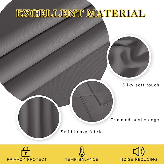 NICETOWN Blackout Window Curtain for Bedroom - (Grey Color) Home Decoration Thermal Insulated Room Darkening Drape/Drapery, W52 x L63 Inch, 8 Grommets/Rings Top, 1 Panel