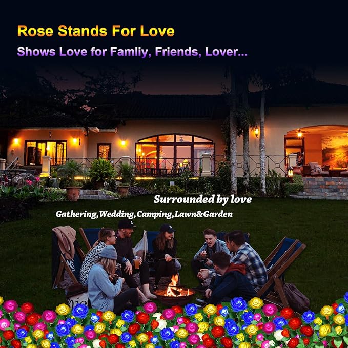 Solar Flower Lights Outdoor - Upgraded Two Modes Realistic LED Solar Powered Waterproof Roses, Decorative Stake for Garden (Orange, 1 Pack)