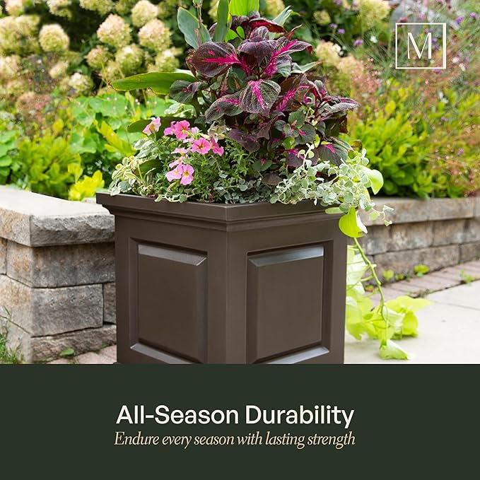 Mayne Nantucket 20-Inch Square Planter – Self-Watering, Weather-Resistant Planter for Flowers – Durable Outdoor Design for Patio, Porch, or Entryway