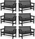 SERWALL Outdoor Bench, HDPE Outdoor Benches Weatherproof, 2-Person Garden Bench with 660 lbs Weight Capacity, Patio Benches for Outdoors, Garden, Porch, Backyard and Park, Black, 6 Pack